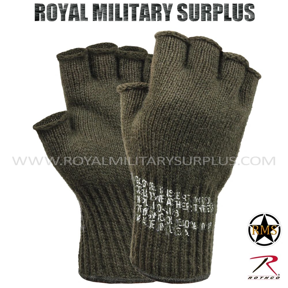 Glove Liners G.I. Fingerless Style (Wool) OD GREEN (Olive Drab)